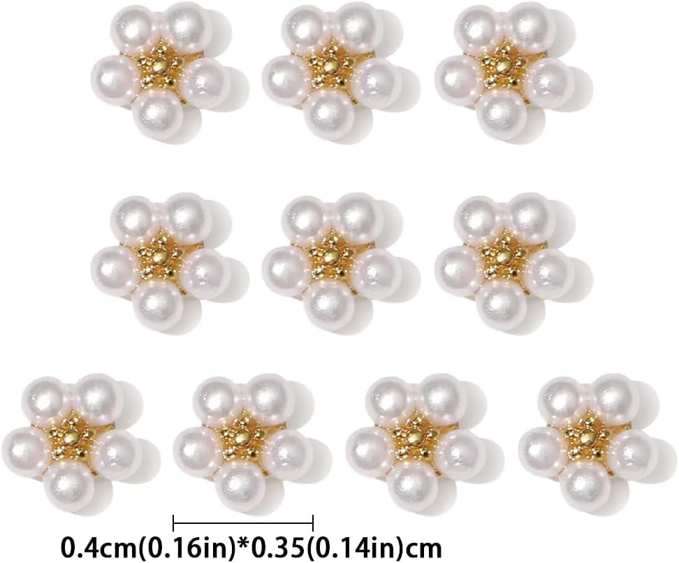 3D White Pearl Flower Nail Charms Cute Pearls Flowers for Nails Design Floral Na
