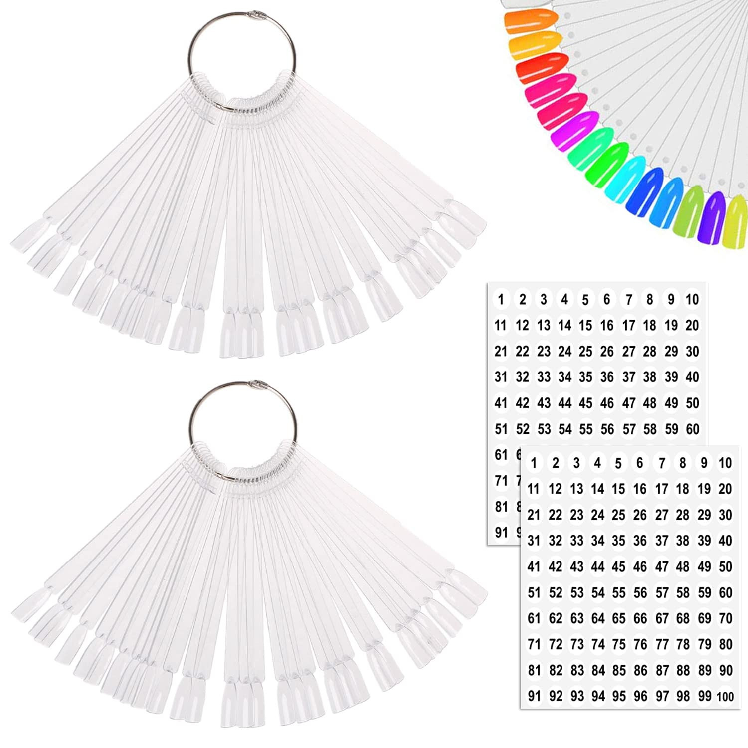 100 Pcs Clear Fan-Shaped False Nail Swatch Sticks Nail Polish Practice Display A