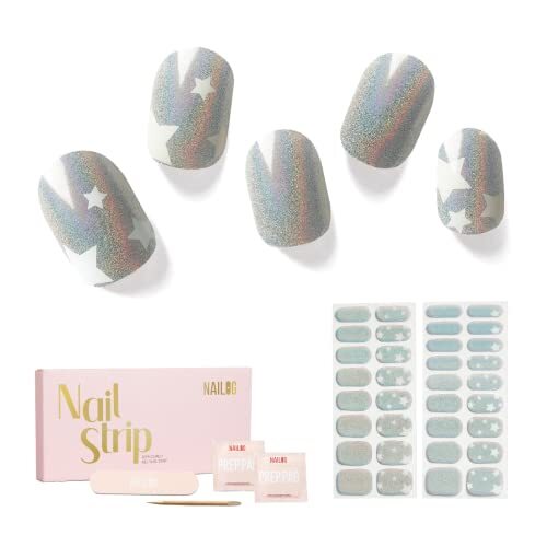 Semi Cured Gel Nail Strips, 34 pcs Salon-Quality Gel Nail Shimmery Stars