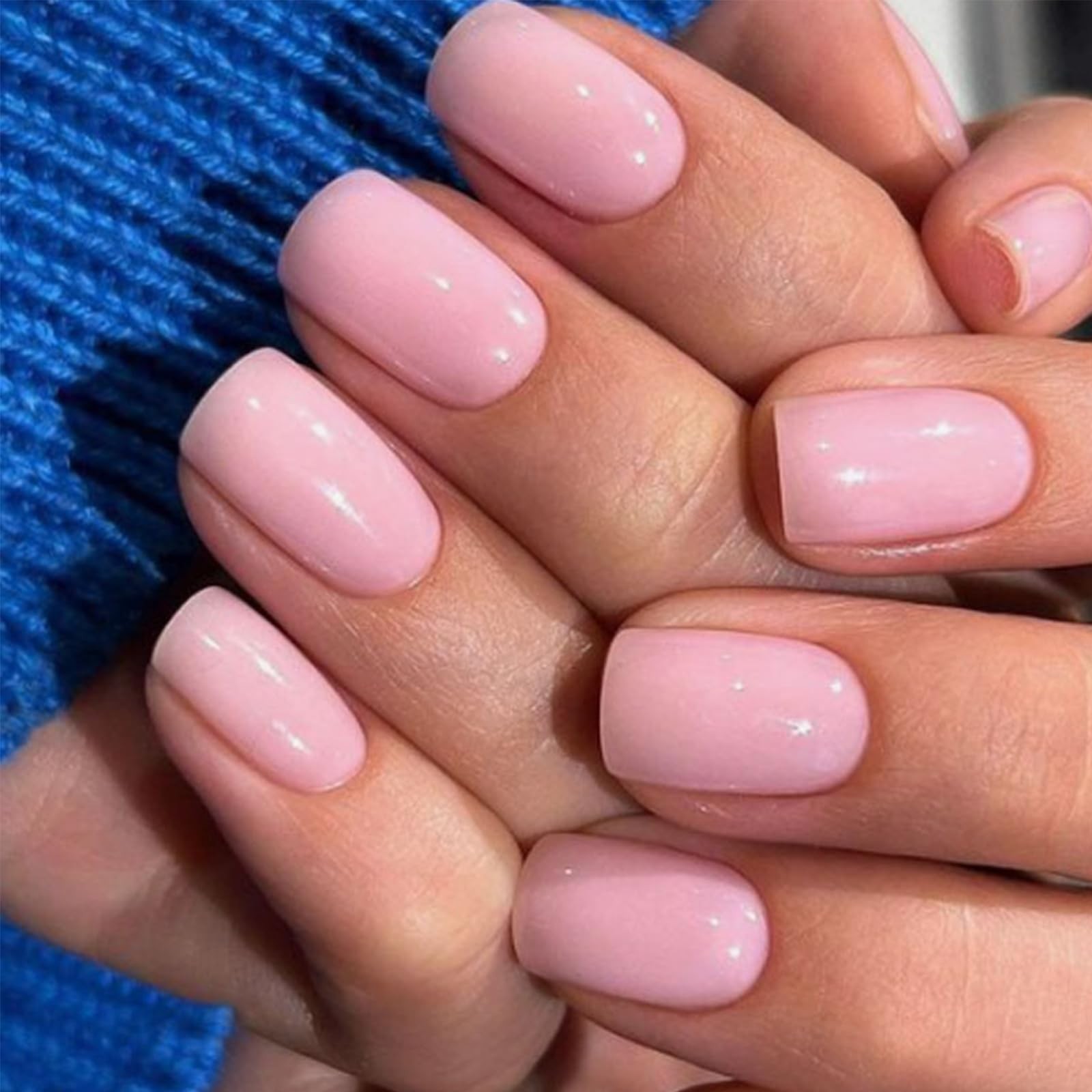 240pcs Short Press on Nails Full Cover Short Square Glossy Pink Fake Nails