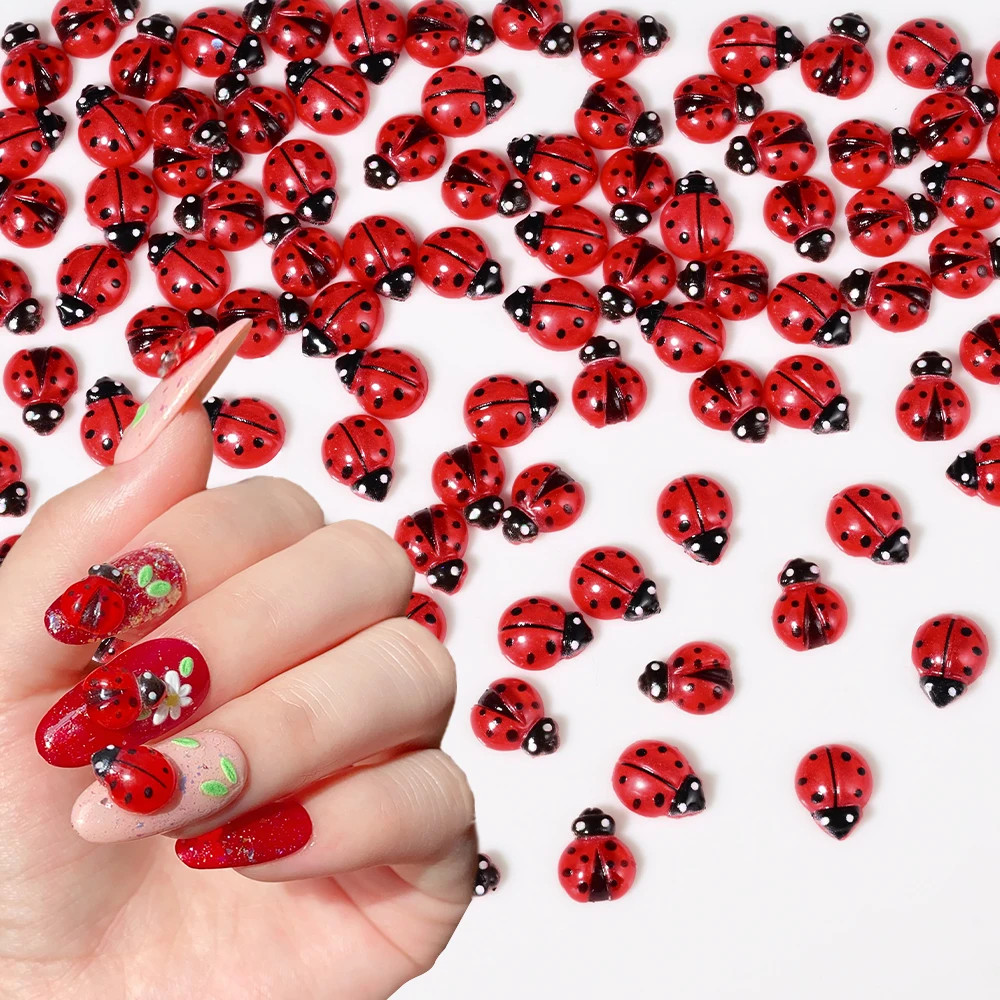 50Pcs Cute Insect Ladybug Nail Charms 3D Resin Ladybugs Nail Art Rhinestones