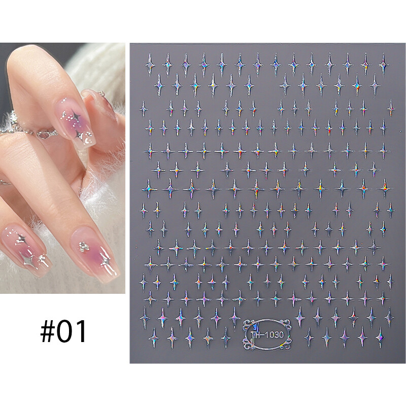 1 Sheet Nail Art Stickers Sakura Gradient Flower 3D Laser Cherry Floral Decals
