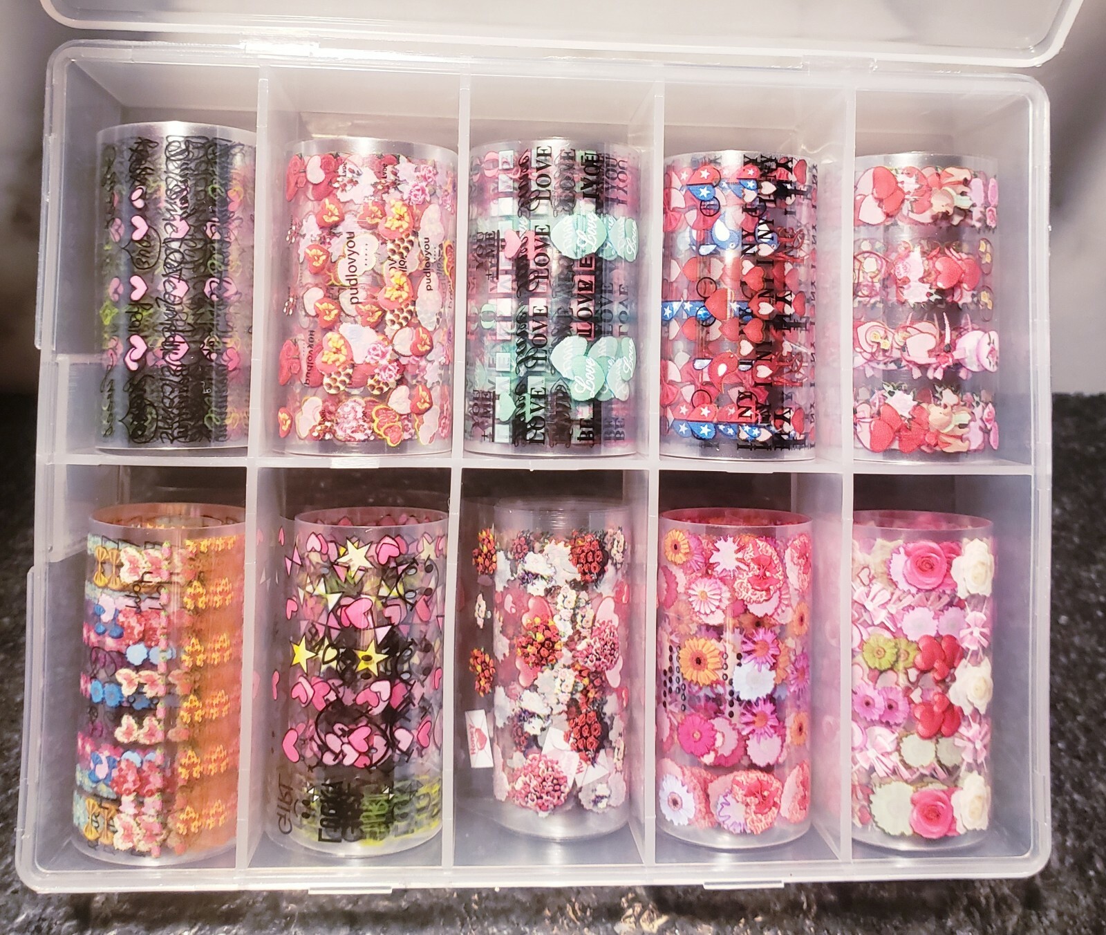 Transfer foil nail art 10 rolls Box + LIQUID GLUE Foil . USA Seller