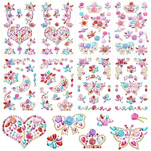 8 Sheets Colorful Gem Stickers Jewels for Crafts, Acrylic Glitter Self