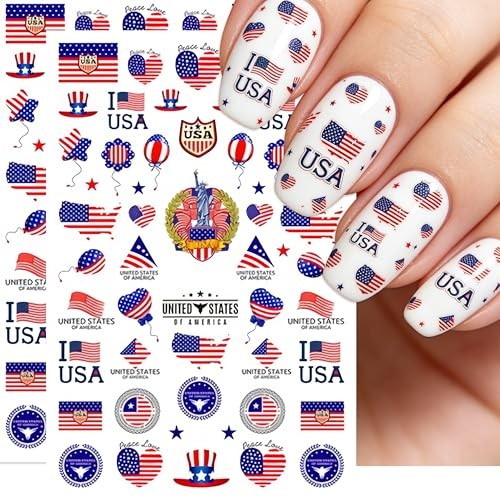 8-Sheets Independence Day Nails Stickers 3D Self Adhesive American Style10