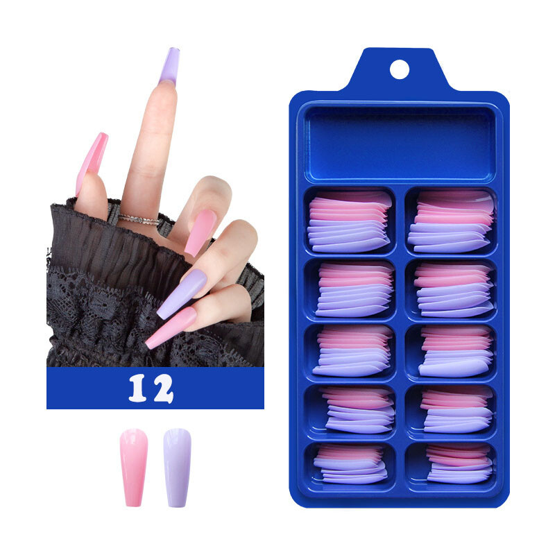 100PCS False Nails Art Tips Long Artificial Fake Stick On Full Cover Reusable