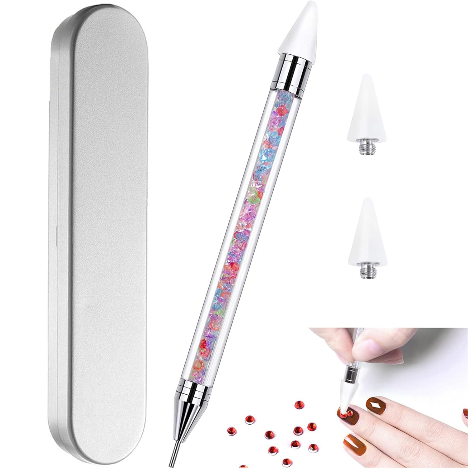 Nail Rhinestone Picker Dotting Tool with Extra 2 Wax Head, Dual-Ended DIY Nai…