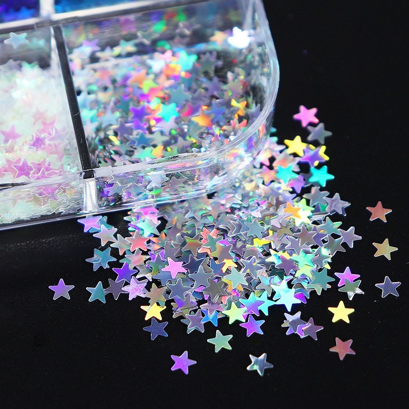 12 Grids Laser Five-Pointed Star Nail Art Glitter Sequins Flakes for DIY Nails