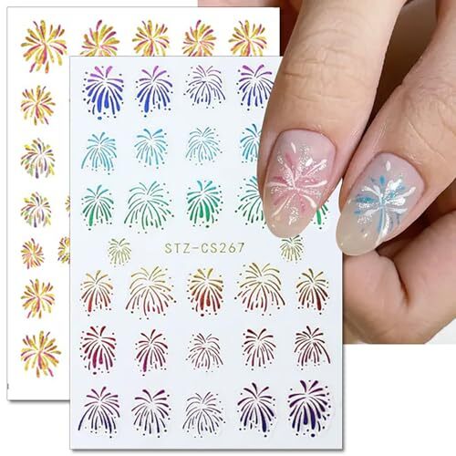 3D Glitter Firework Nail Stickers New Year Nail Art Stickers Colorful