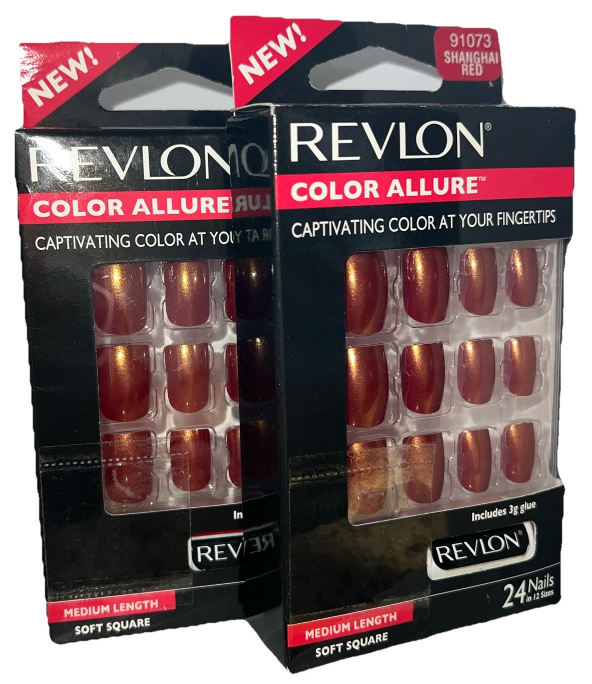 PACK OF 2 REVLON Color Allure Nails #91073 SHANGHAI RED (New/NO GLUE) See Photos