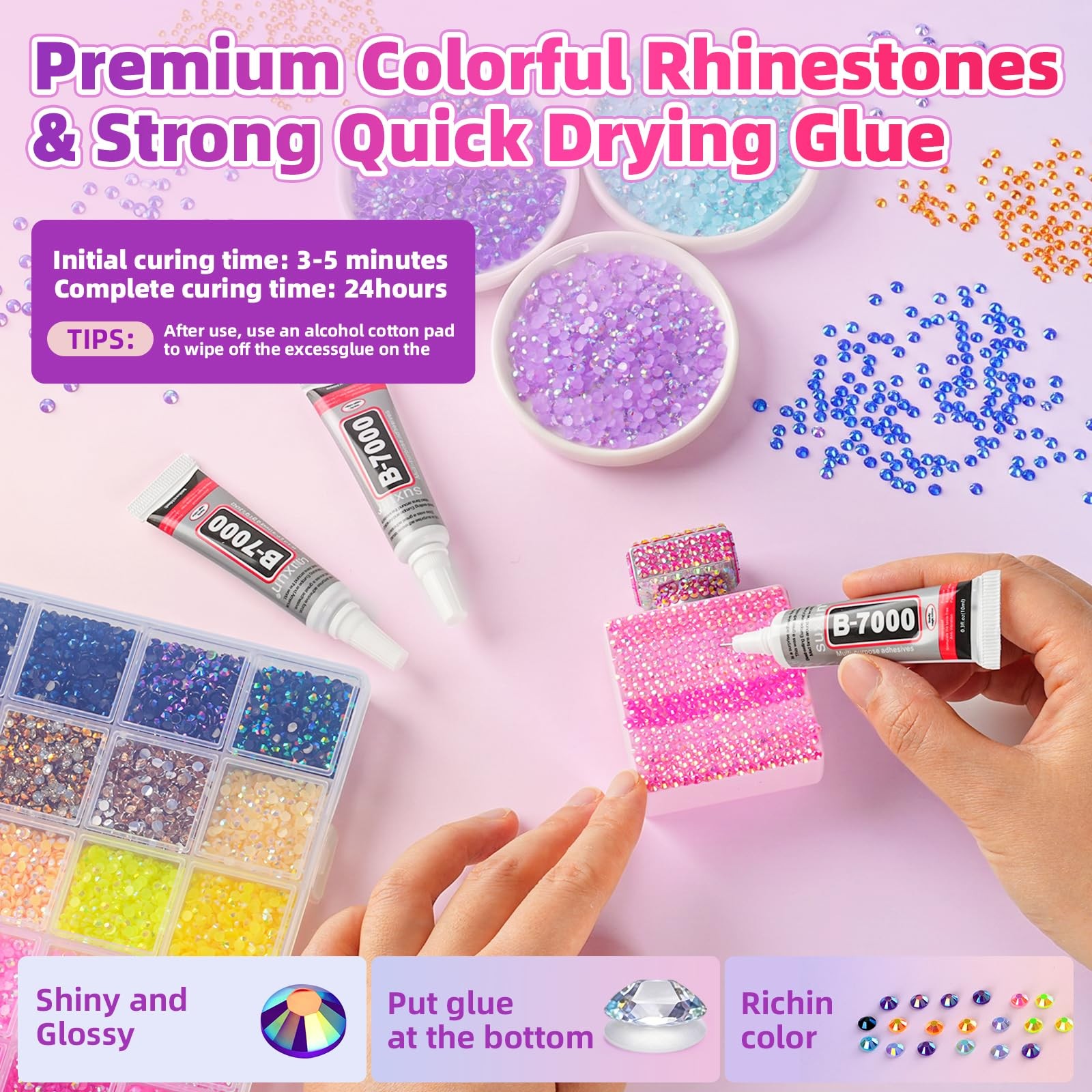 40000pcs 40 Colors Resin Rhinestones Flatback Gems 3mm Craft Gems with Glue Tool