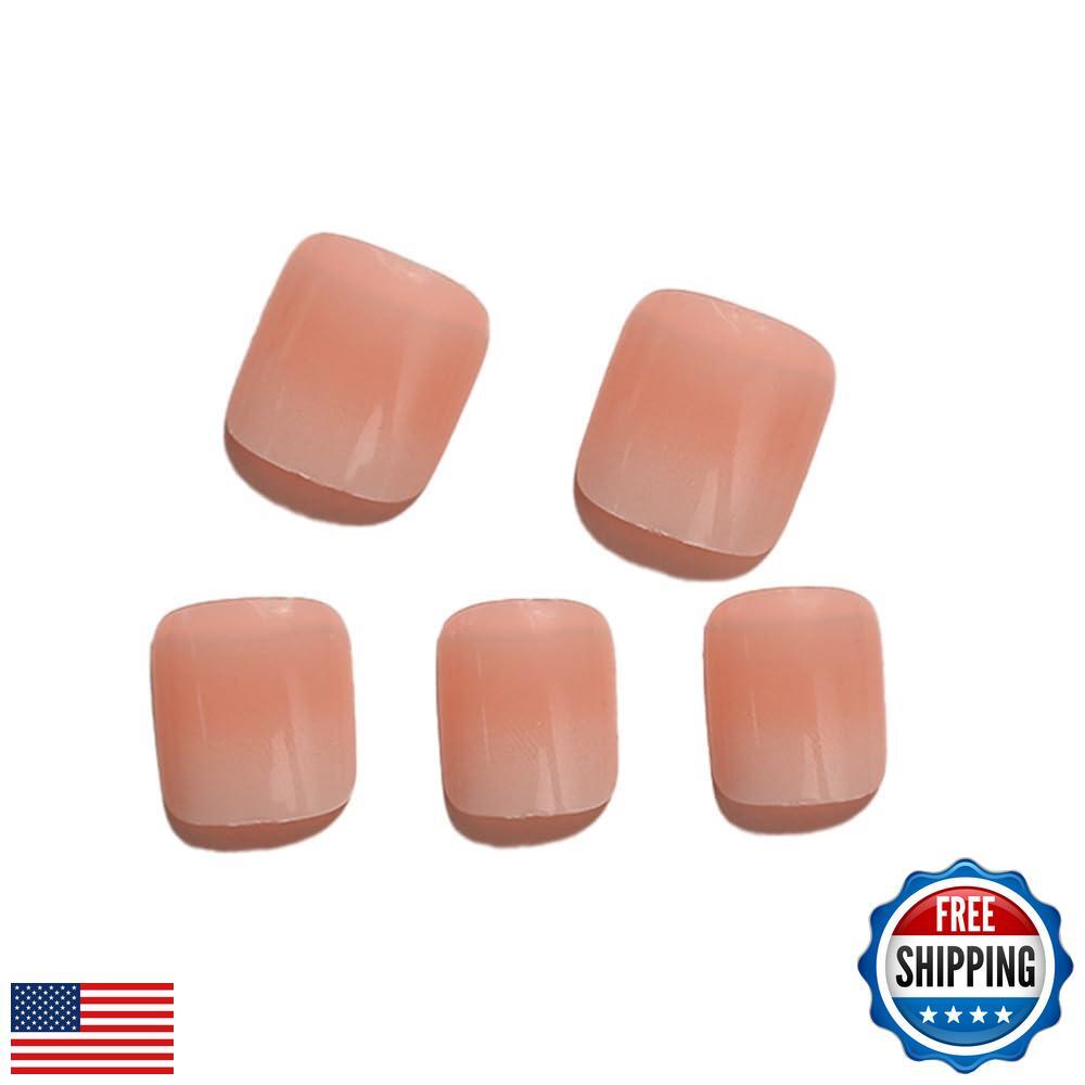 24Pcs Nude Pink French Tips Press on Toenails Gradient Short Toe Nail Tips Pr