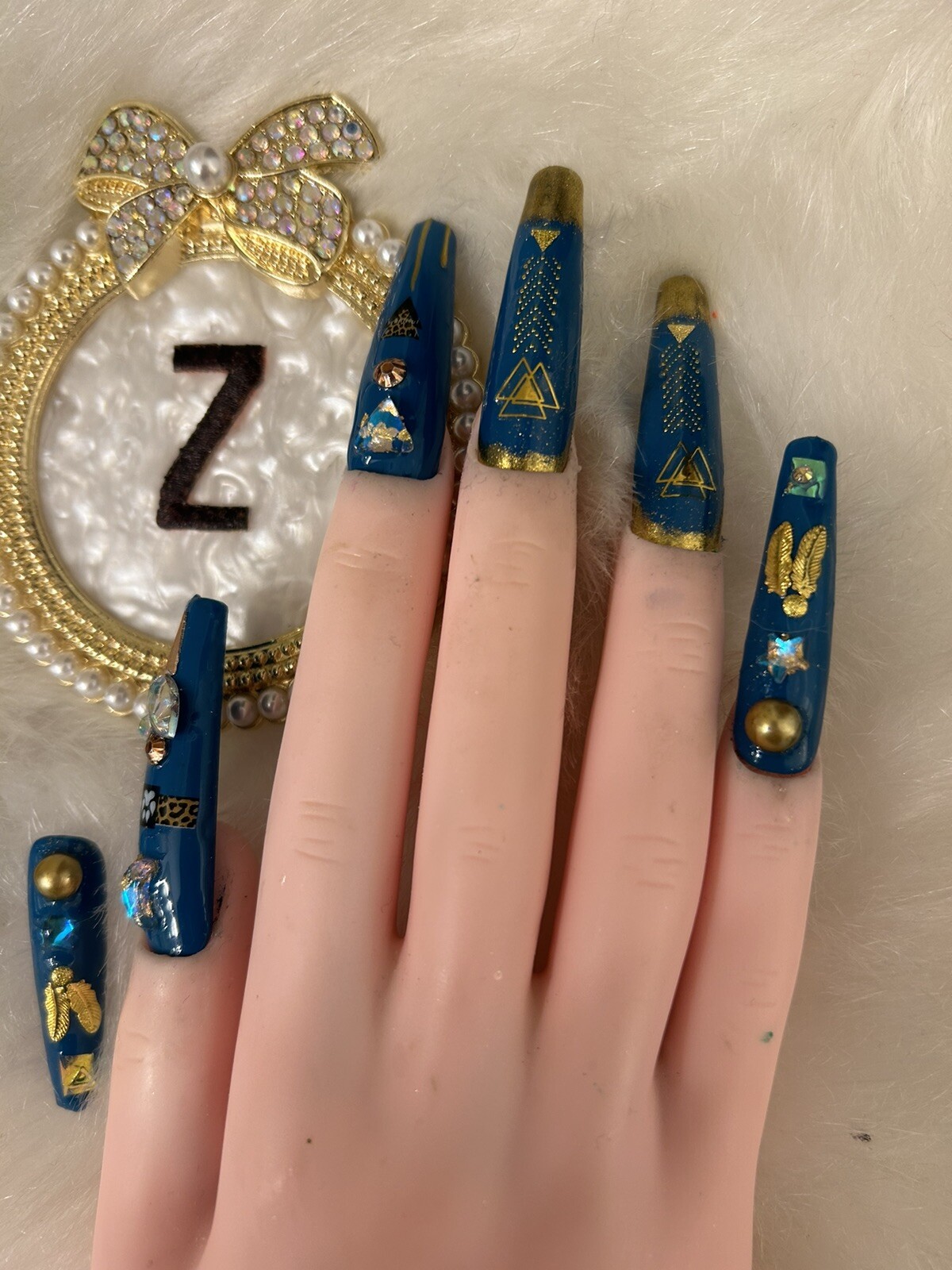 Z NAILZ! Gorgeous Set of Handmade Egyptian 3XL Coffin Turquoise Press On Nails