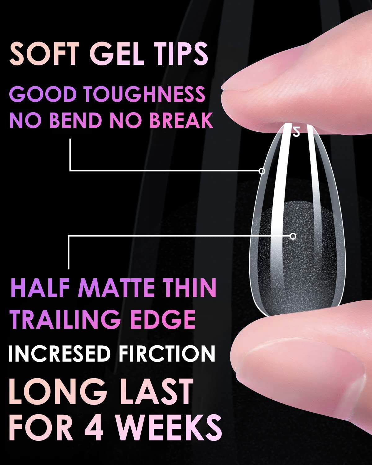 Soft Gel Long Stiletto Tips 120PCS Pre Buff Full Cover Extension Tips Half Matte