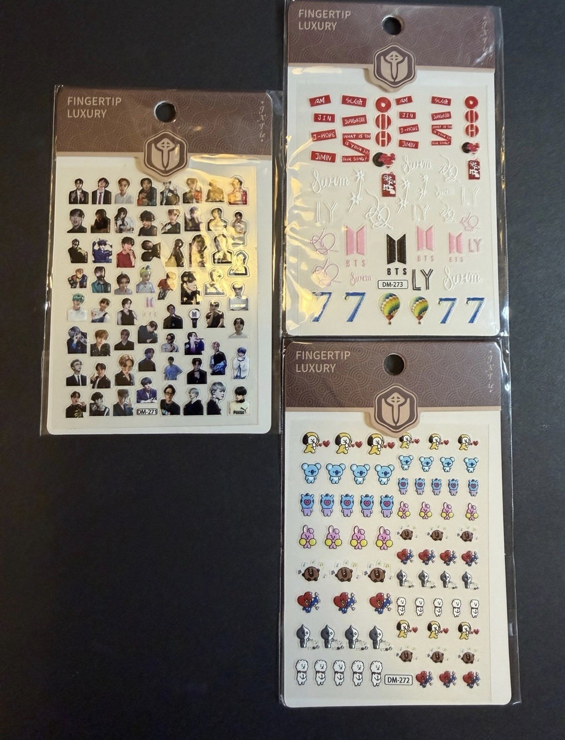 3 packs Nail stickers BTS BT21 arirang RM Jin Suga J-hope Jimin V Jungkook