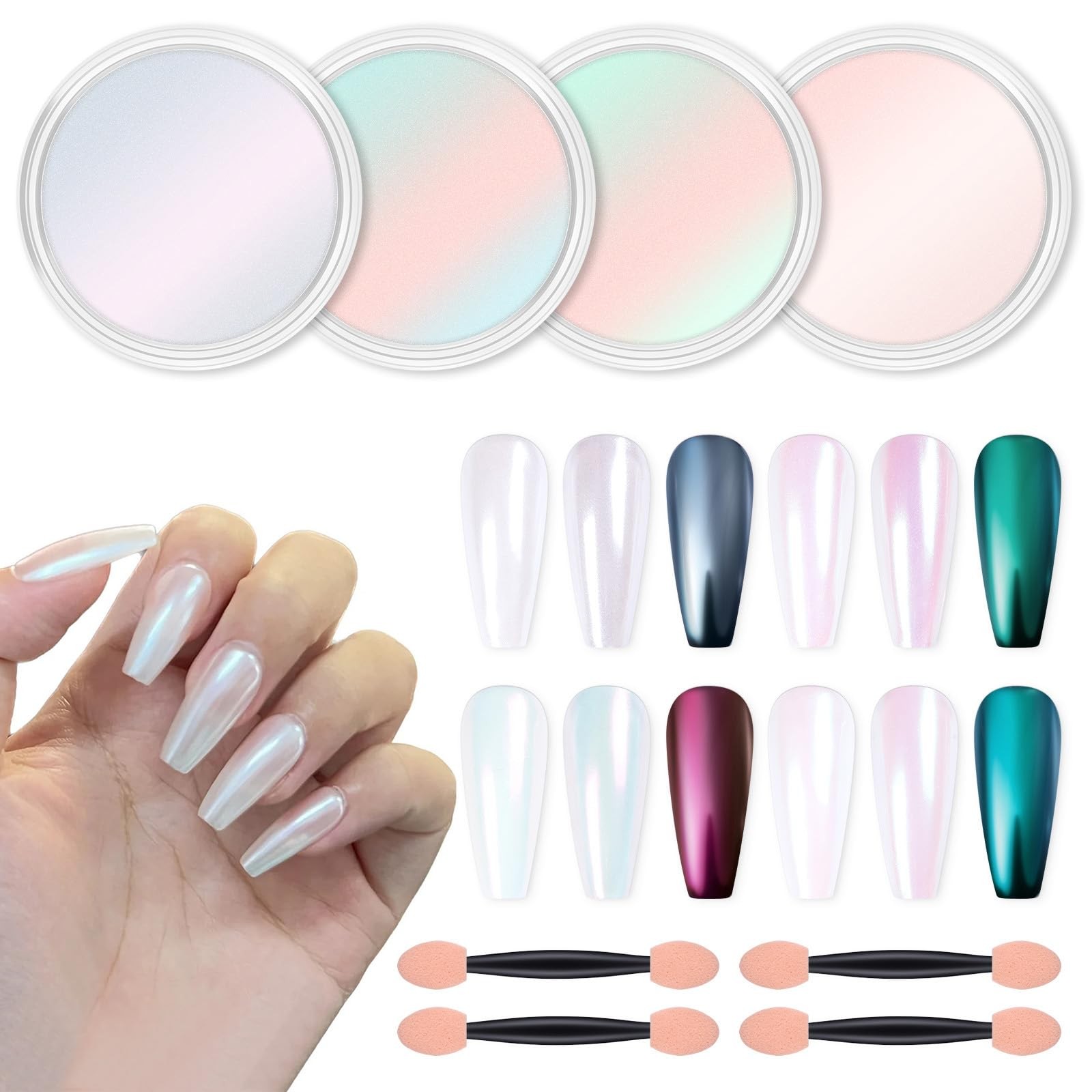Chrome Nail Powder Metallic Mirror Glitter Effect Pigment Iridescent Aurora Merm