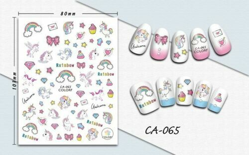 Nail Art 3D Decal Stickers Unicorn Rainbow Cupcake Star Bow Heart Pegasus CA065