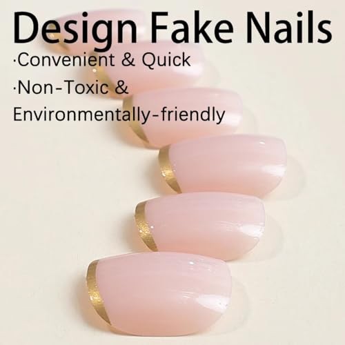 Gold French Tip Press on Nails Short Fake Nails with Design Square style01