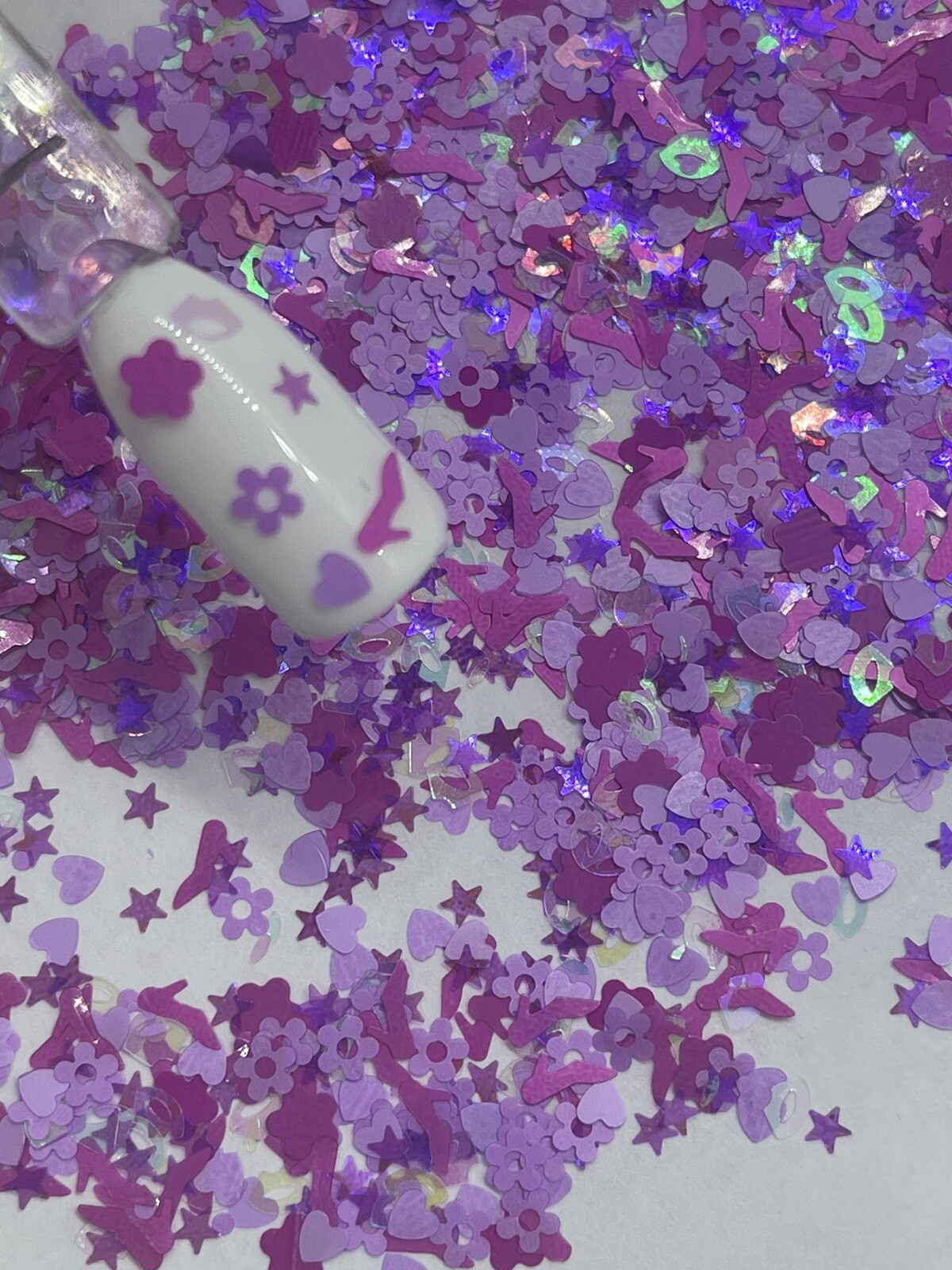 Pink Purple Flower Kiss Heel Heart Nail Glitter | 1 TSP | Gel Nail Art & Acrylic