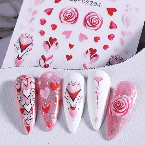 4Pcs Heart Nail Stickers,Valentine’s Day Nail Art Stickers 3D Retro Classic