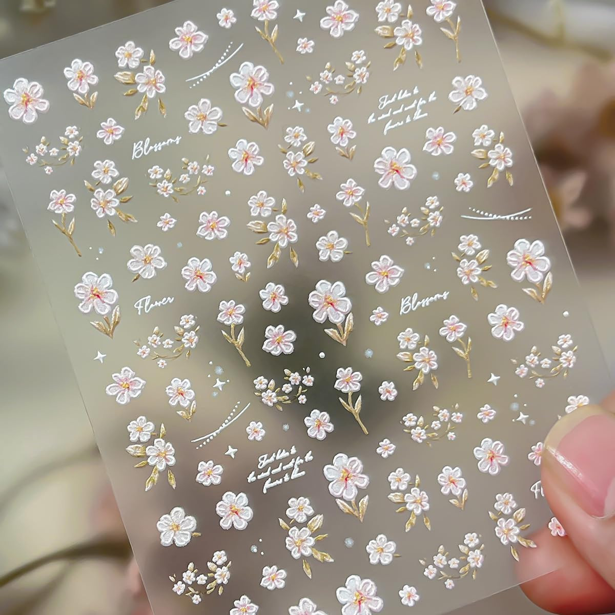 1Pcs Flower Nail Art Stickers Decals 5D Embossed Pink Flower Nail Decals Cute Sm