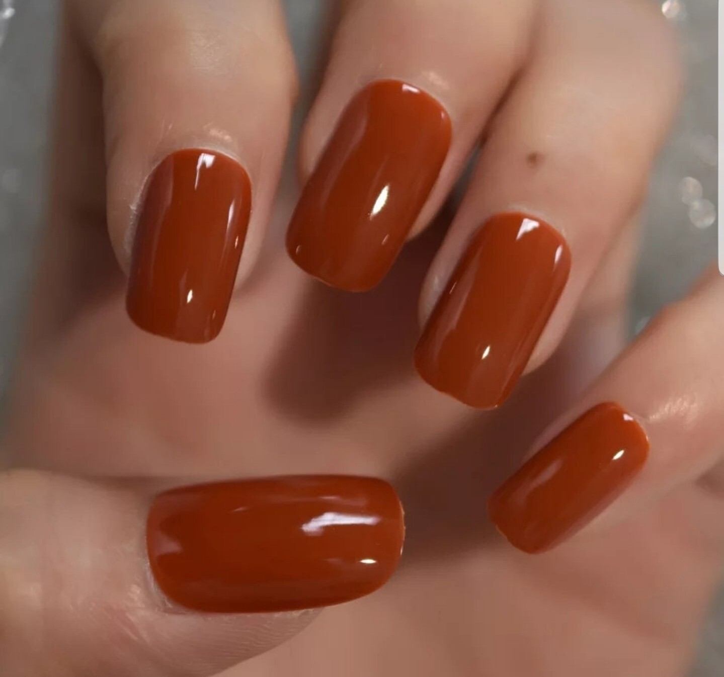 24 Autumn Glaze Burnt umber Medium Square press on Nails Glue on glaze orange