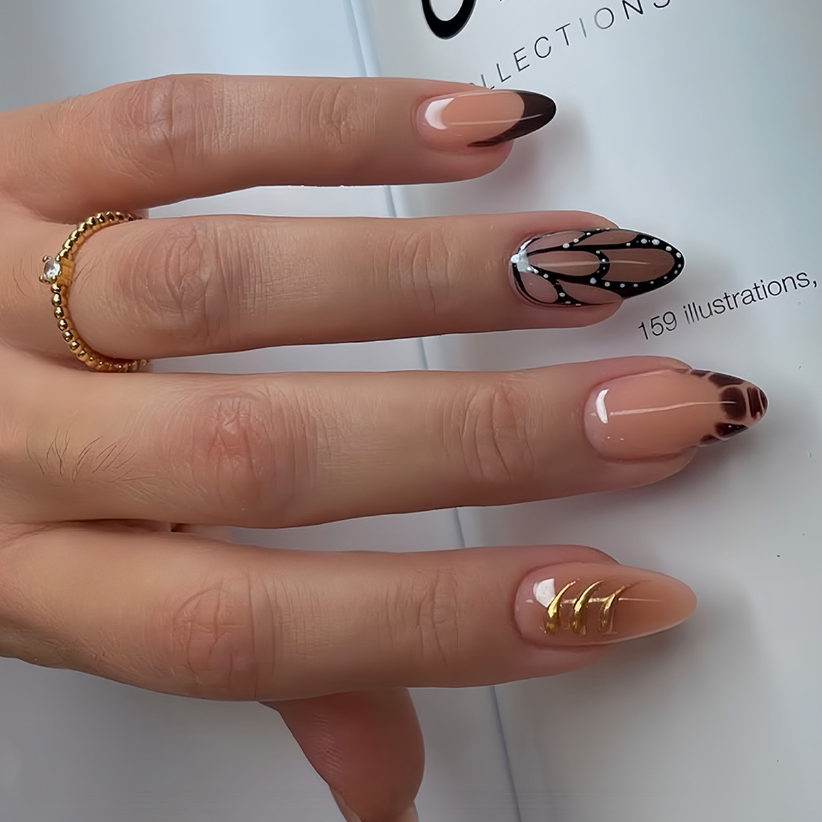 Mocha Gradient Metal Butterfly Abstract INS Style Press On Nails Wholesale