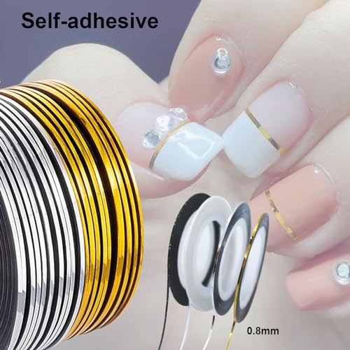 20 Pcs Nail Art Striping Tape Line Glitter Gold Silver Gold&silver&black&white
