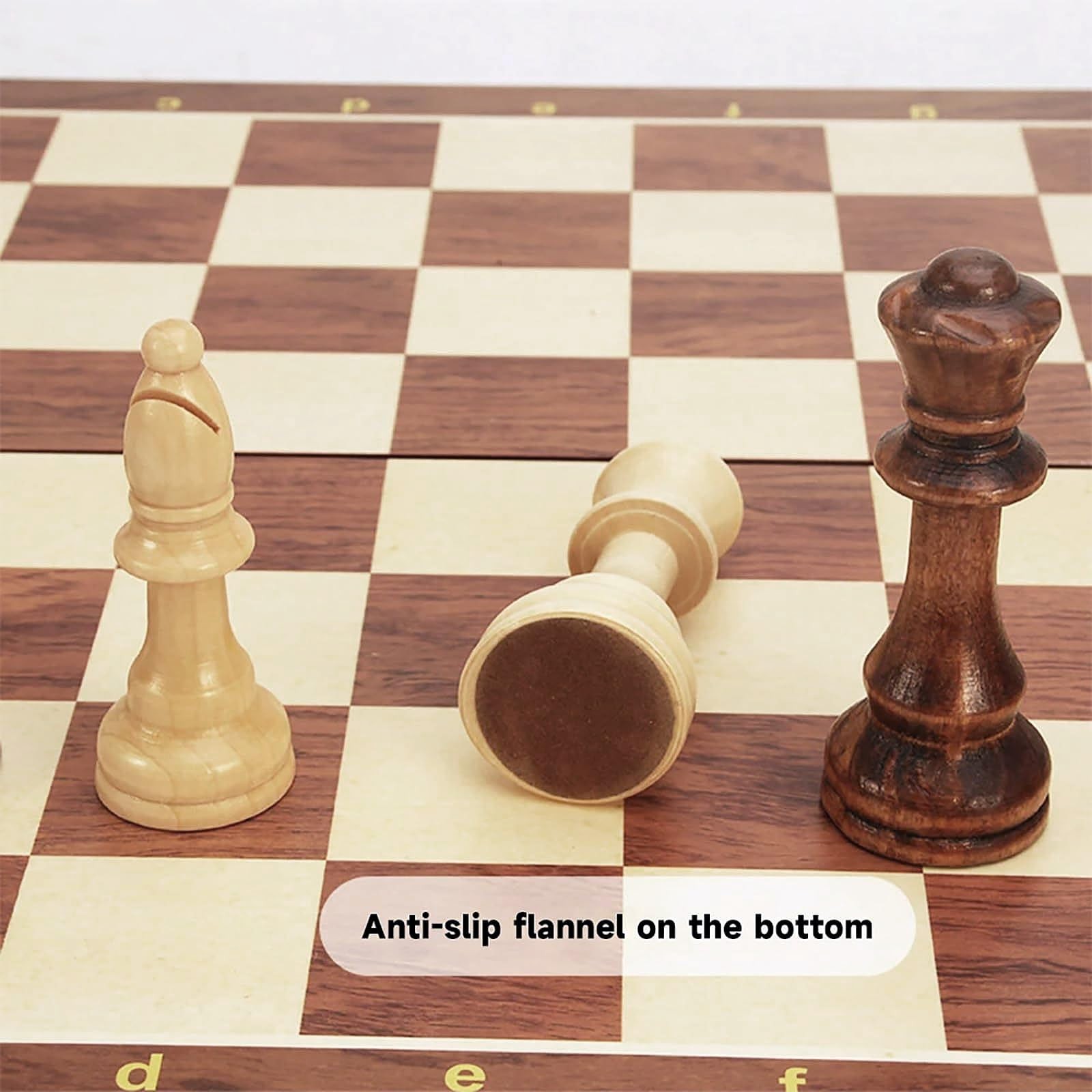 15″ Folding Walnut Chess Set with Storage 15 inches by 15 inches, Walnut/Tan