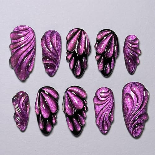 Purple Nails Press on Almond Fake Nails Medium Glossy Glue on Nails style23