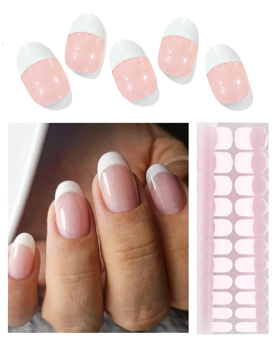 Gel Nail Art Wraps French Tip White Jelly Pink Adhesive Nail Stickers 22 Poli…