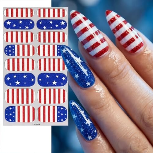 4 Sheets 4th of July Nail Stickers for Nail Art Self-Adhesive Stickers-15