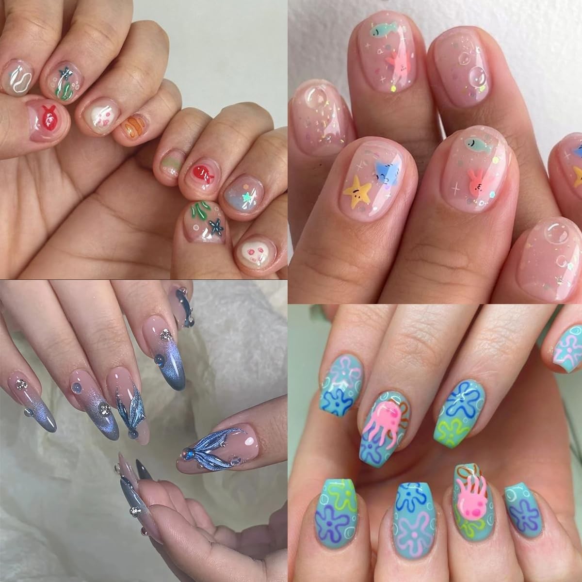 12Sheets Summer Nail Art Stickers Shell Starfish Cute Color