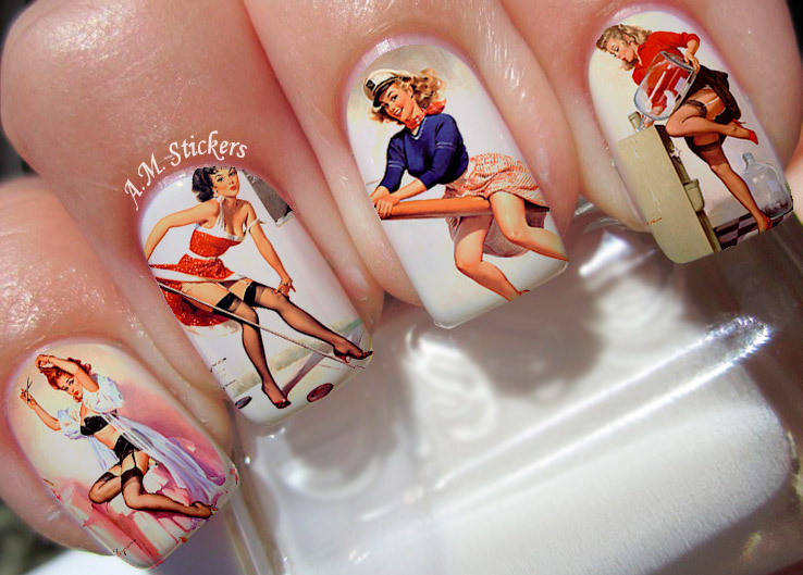 Vintage Women Nail Art Stickers Transfers Decals Set of 22 – A1057