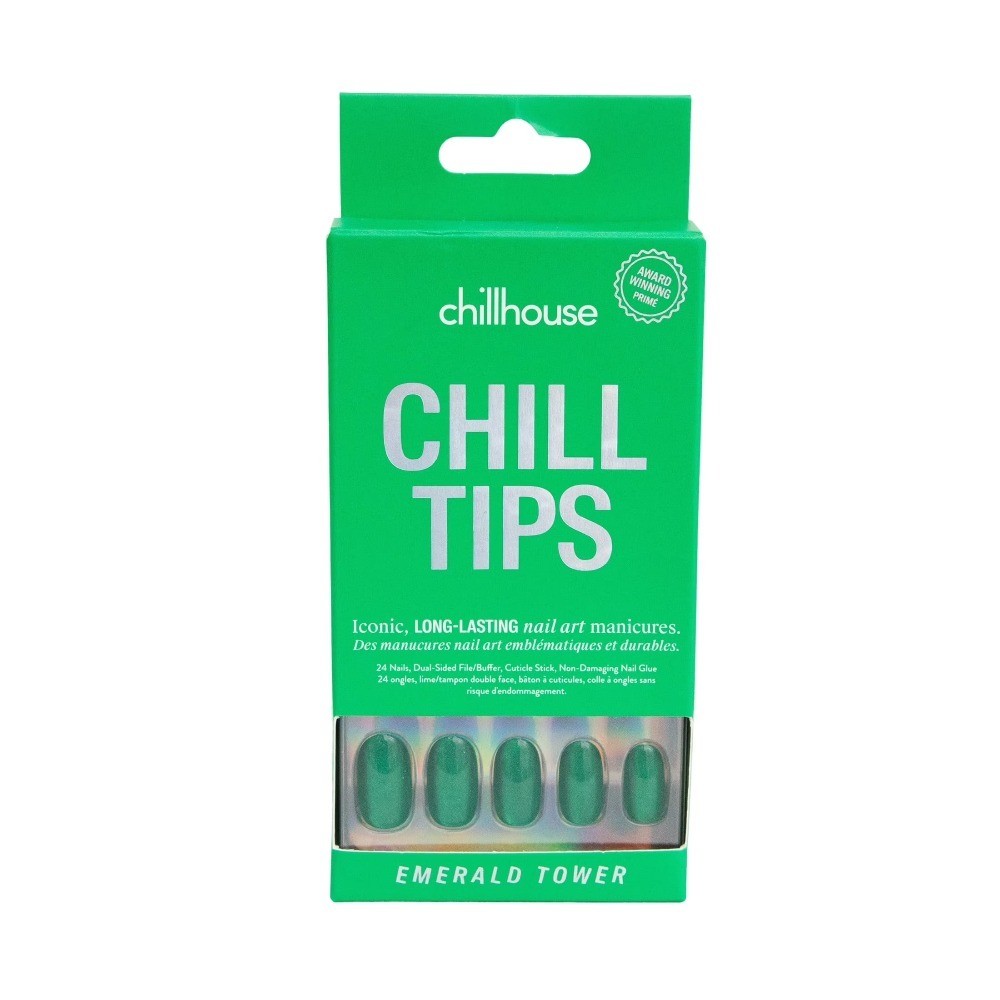 Chill Tips Press On Nails, Emerald Tower, Oval Style, 30 Count
