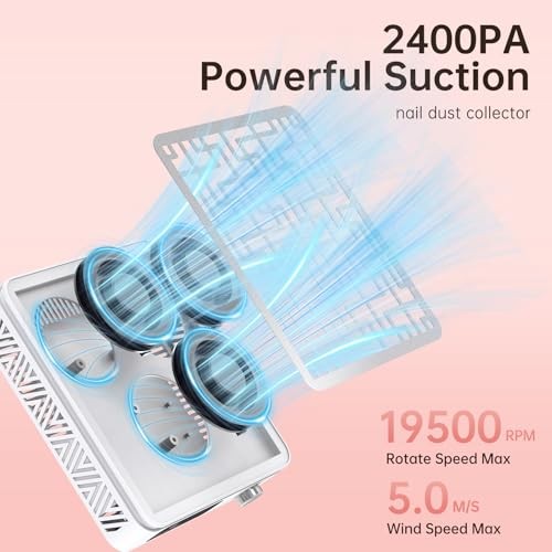 Cordless Nail Dust Collector 50 Gears 2400PA 19500RPM