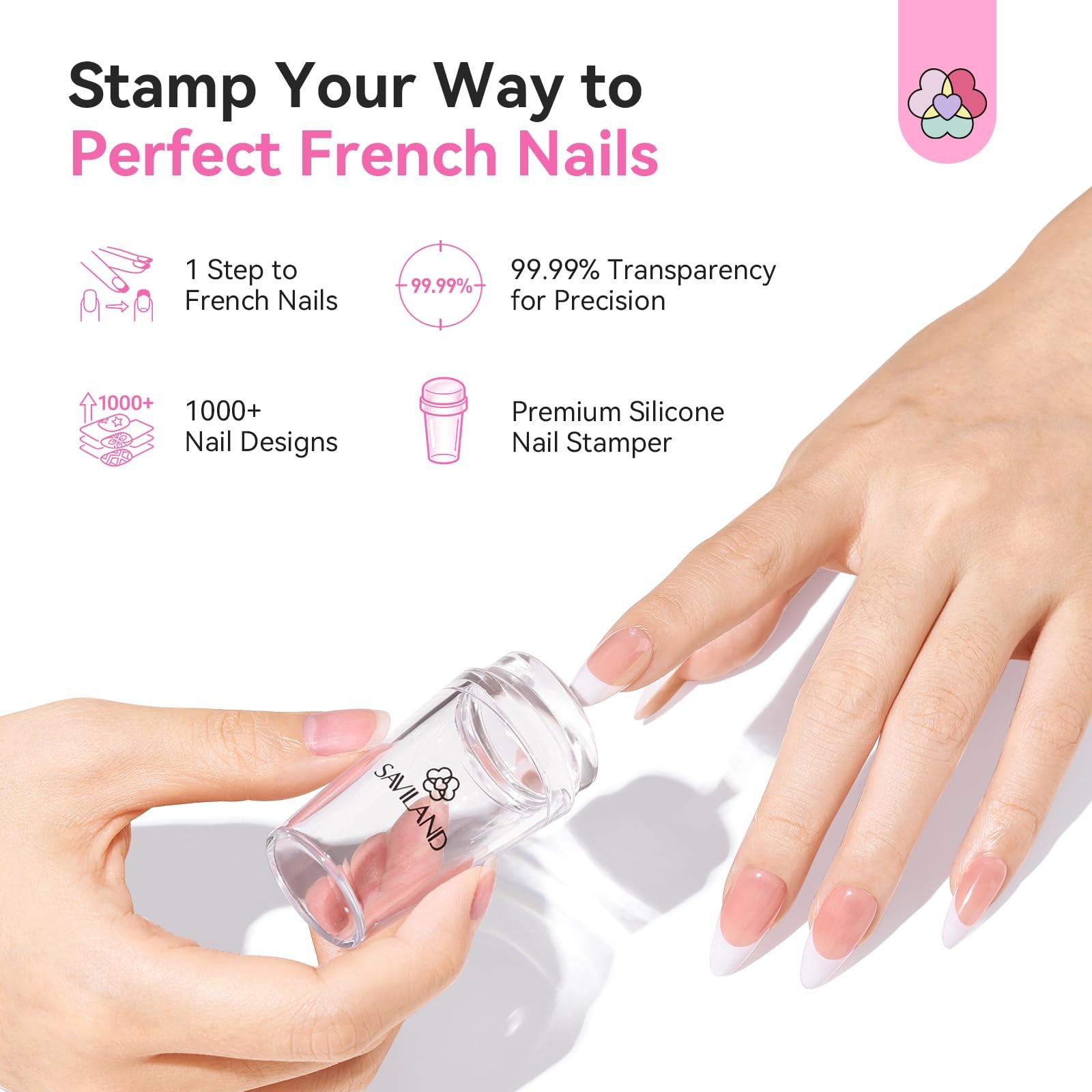 Saviland French Tip Nail Stamp: 4PCS Nail Art Stamper Kit Clear Silicone Nails S