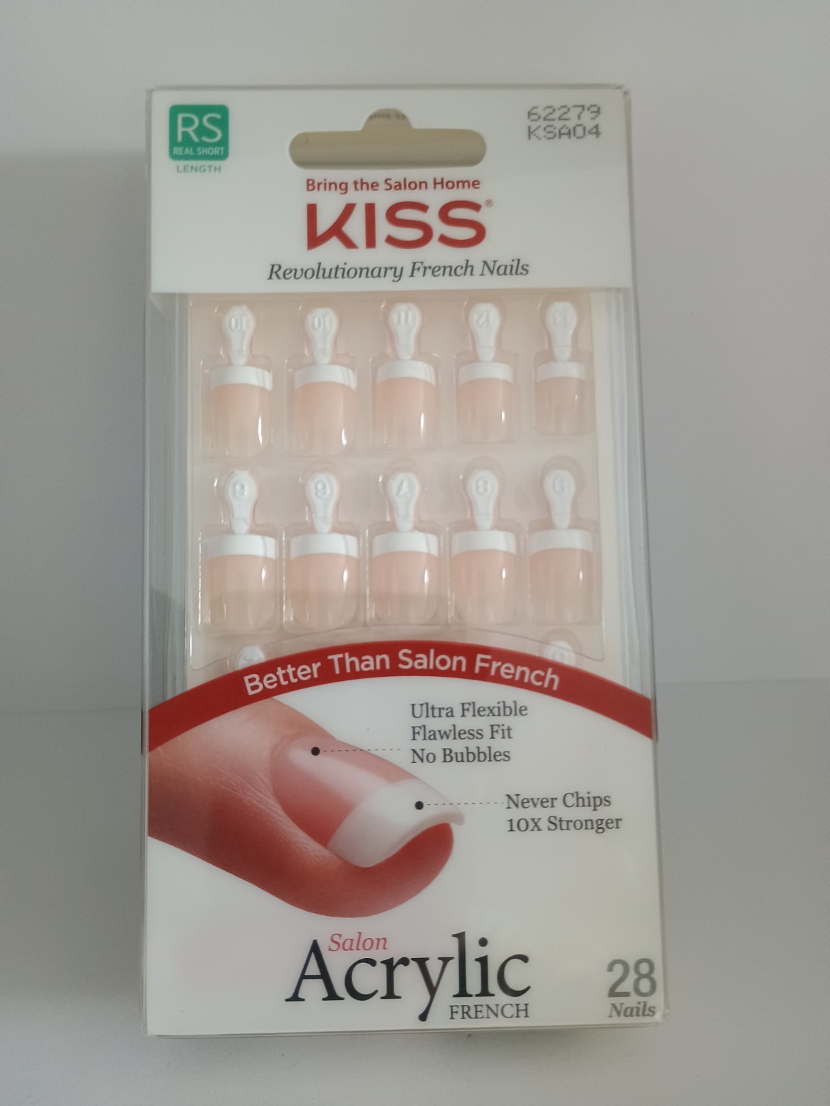 Kiss Salon Acrylic French Glue-on Real Short Nails #62279 KSA04 (Pack of 1)