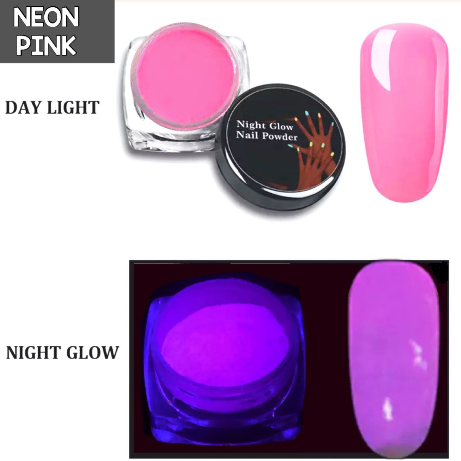 2 Pots Phosphor Nail Glow in the Dark Neon Powder Luminous Pigment Fluorescent