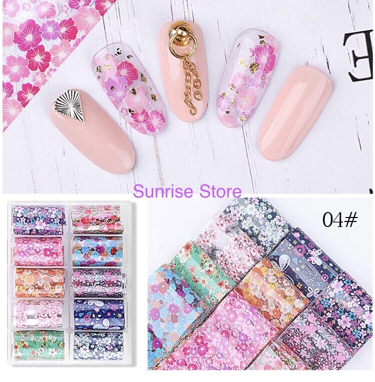 10 pcs Nail Art Transfer Foil Sticker Flower Butterfly Floral Decals Nail Foil