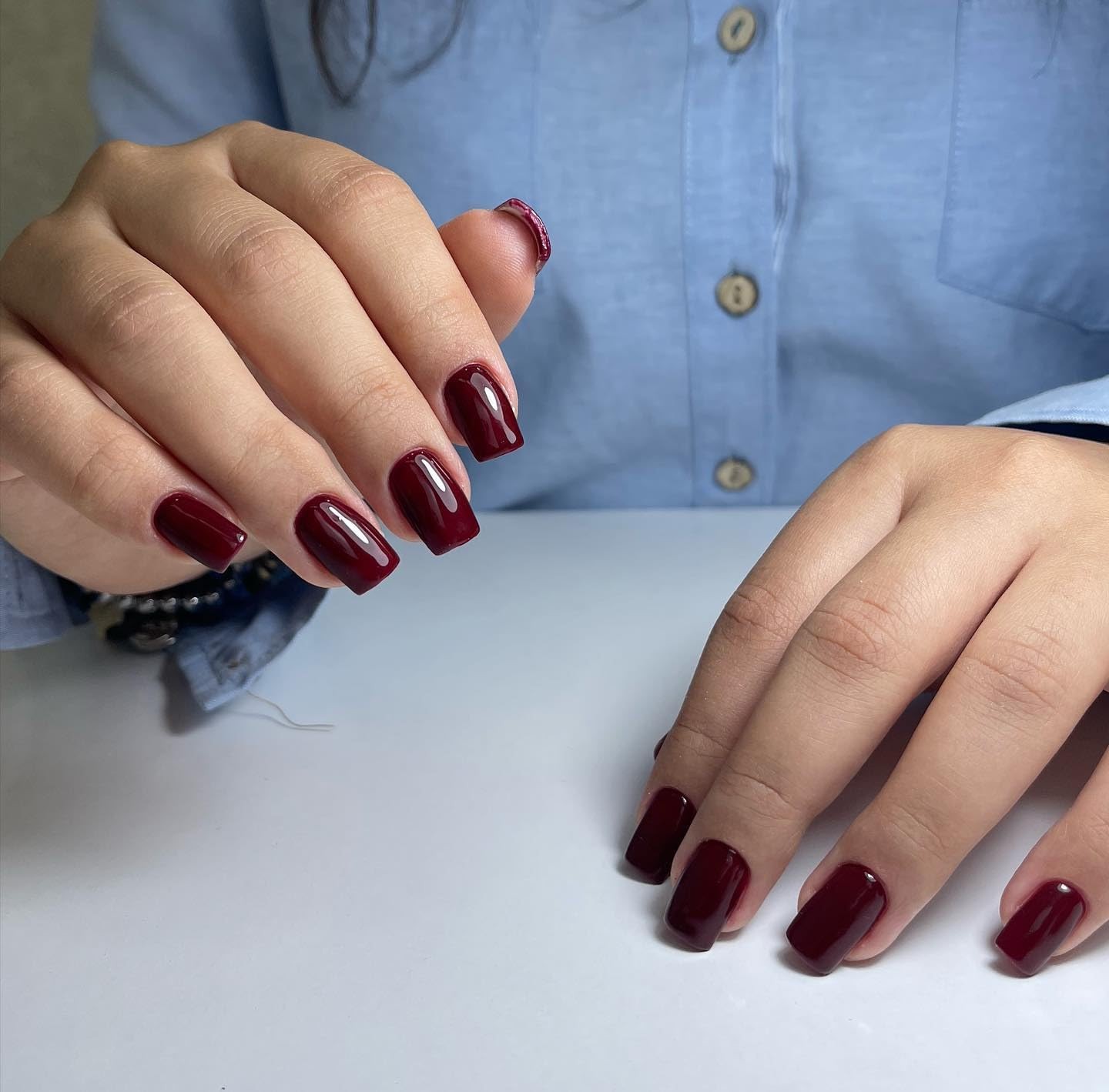 Bellelfin Square Press on Nails Short, 120Pcs Glossy Burgundy Fake Nails Full…