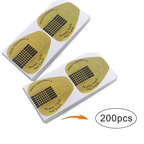 200Pcs Acrylic Nail Forms Sticker, Thick Nail Art Tips B-200Pcs Golden