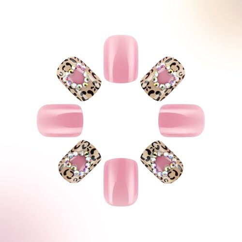 24Pcs Heart Press on Nails Short Square Valentines Day Fake Nails Style 24