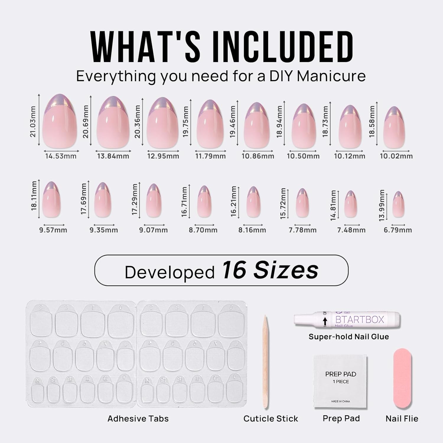 BTArtbox French Tip Press On Nails 0.03 Fl Oz (Pack of 30), Dazzling Pink