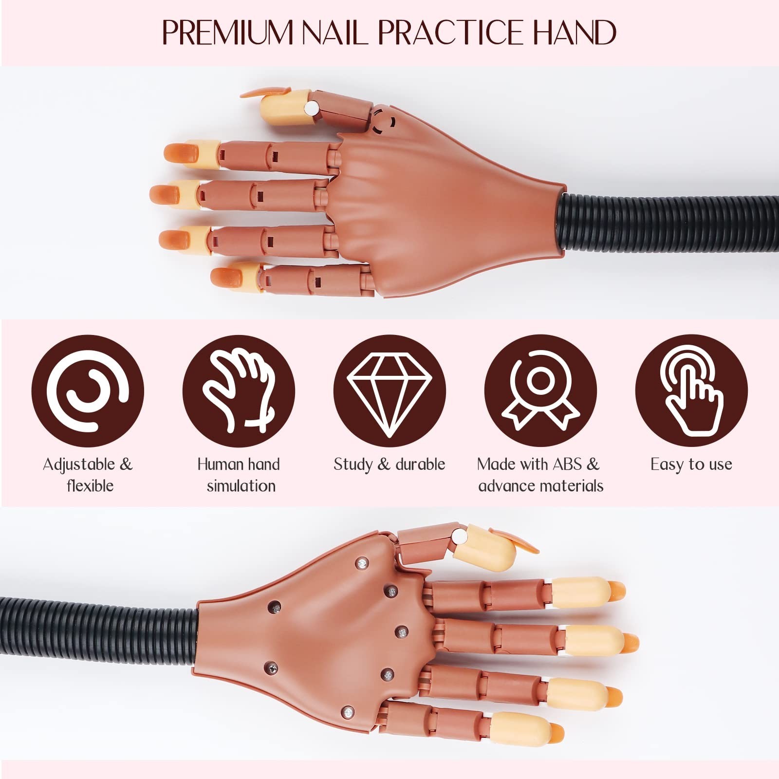 Acrylic Nail Brush Set 4PCS Size 6/10/12/14 + Practice Hand for Nail Art