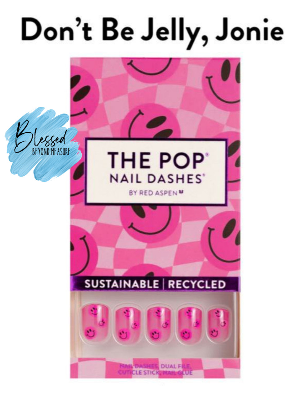 Red Aspen Press On Nails~ Don’t Be Jelly Joanie~Nail Dashes~Pink~Short~Smiley