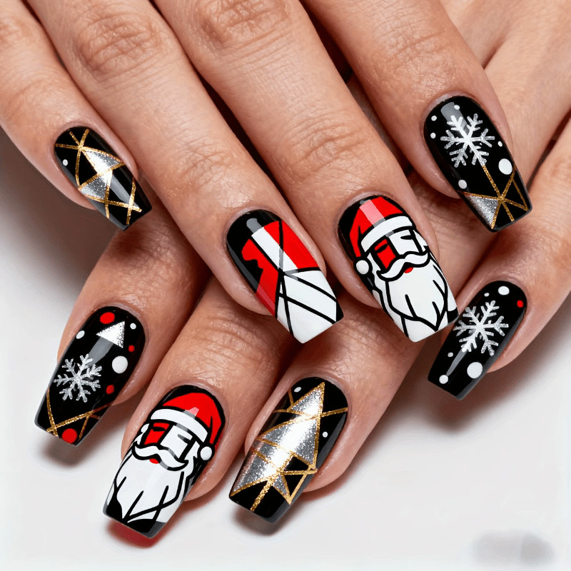 96pcs Christmas Press-on Nails Santa Snowman Snowflake Holiday Party Nails