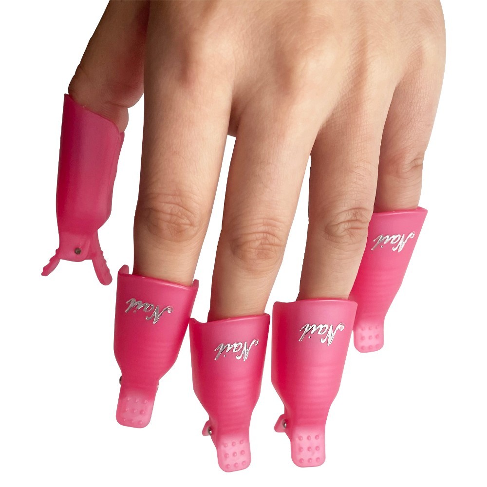 10 PCS Pink Acrylic Nail Art Soak Off Cap Clip UV Gel Polish Remover Wrap Tool