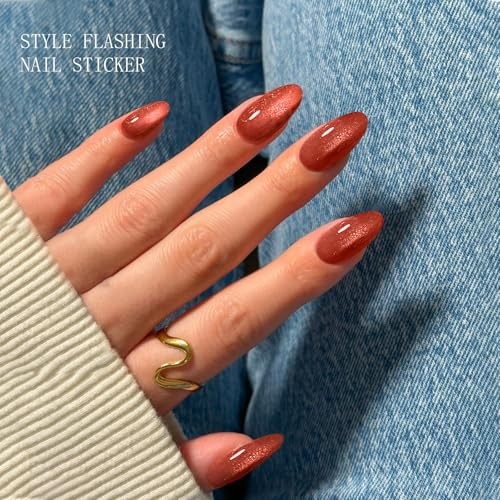 Gel Nail Stickers Glitter Cat Eye Semi Cured Gel Nail Orange Red Cat Eye