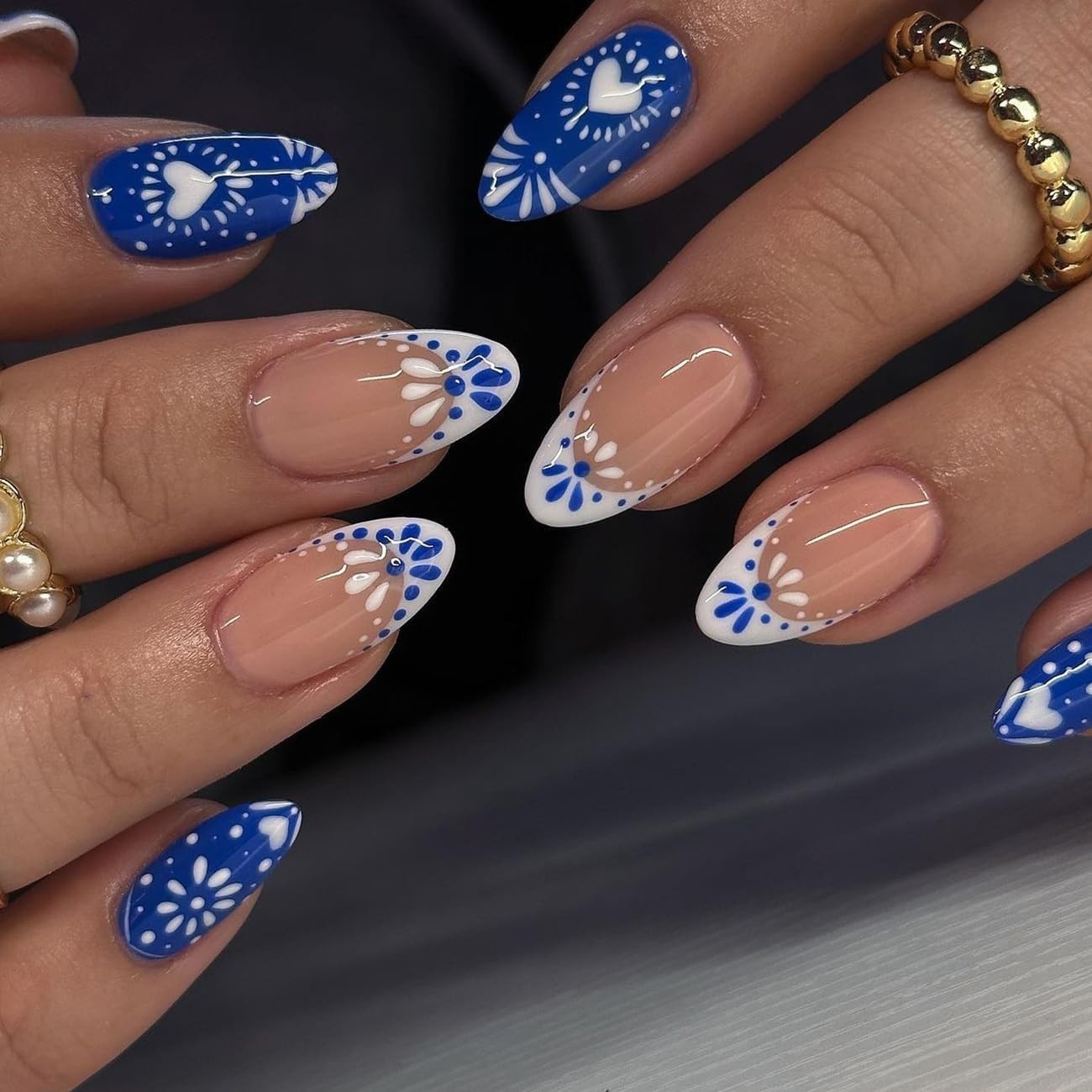 24Pcs French Press On Nails Short Oval Red Hawaii Flower Summer Stick On Nail